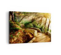 Cuadro Sobre Lienzo 100x70cm Cuadros Pared Camino puente de piedra bosque otoño