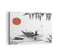 Cuadro Sobre Lienzo 100x70cm Cuadros Pared China Pescador Dibujo Wall Art Prints