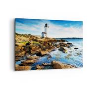 Cuadro Sobre Lienzo 100x70cm Cuadros Pared Faro orilla nube Paisaje Wall Art