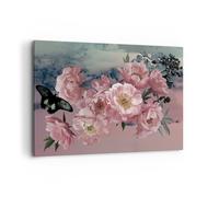 Cuadro Sobre Lienzo 100x70cm Cuadros Pared Flores Mariposa Nubes Wall Art Prints