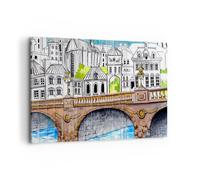 Cuadro Sobre Lienzo 100x70cm Cuadros Pared Francia puente dibujo Wall Art Prints