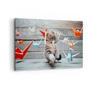 Cuadro Sobre Lienzo 100x70cm Cuadros Pared Gato diversión origami Wall Art