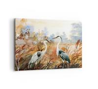 Cuadro Sobre Lienzo 100x70cm Cuadros Pared Grullas Aves Otoño Wall Art Prints