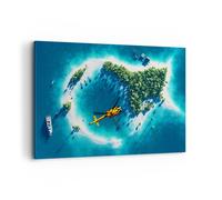 Cuadro Sobre Lienzo 100x70cm Cuadros Pared Helicóptero océano isla paraíso Art