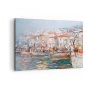 Cuadro Sobre Lienzo 100x70cm Cuadros Pared Isla Barcos Puerto Wall Art Prints