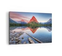 Cuadro Sobre Lienzo 100x70cm Cuadros Pared Lago Montañas Reflejo Wall Art Prints