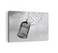 Cuadro Sobre Lienzo 100x70cm Cuadros Pared Libertad Jaula Aves Wall Art Prints