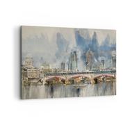 Cuadro Sobre Lienzo 100x70cm Cuadros Pared Londres Acuarela Panorama Wall Art