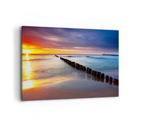 Cuadro Sobre Lienzo 100x70cm Cuadros Pared Mar costa playa salida del sol Art