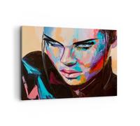 Cuadro Sobre Lienzo 100x70cm Cuadros Pared Mujer emociones cara multicolor Art