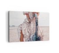 Cuadro Sobre Lienzo 100x70cm Cuadros Pared Mujer Vestido Guitarra Wall Art