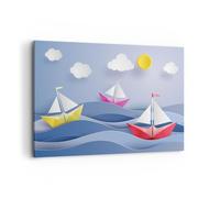 Cuadro Sobre Lienzo 100x70cm Cuadros Pared Origami barco mar cielo Wall Art