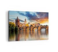 Cuadro Sobre Lienzo 100x70cm Cuadros Pared Praga puente historia río Wall Art