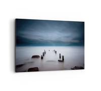 Cuadro Sobre Lienzo 100x70cm Cuadros Pared Rompeolas Niebla Noche Wall Art