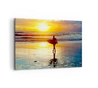 Cuadro Sobre Lienzo 100x70cm Cuadros Pared Surfista puesta de sol océano bordo