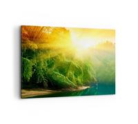 Cuadro Sobre Lienzo 100x70cm Cuadros Pared Trópicos árboles río Wall Art Prints