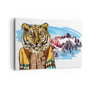 Cuadro Sobre Lienzo 100x70cm Cuadros Tigre montañas los niños la vida silvestre