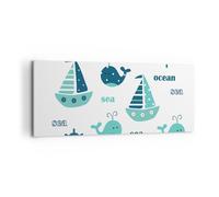 Cuadro Sobre Lienzo 120x50cm Cuadros Ballenas barcos niños estrellas de mar