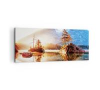 Cuadro Sobre Lienzo 120x50cm Cuadros Pared Amanecer Montañas Lago Wall Art