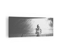 Cuadro Sobre Lienzo 120x50cm Cuadros Pared Blanco Y Negro Ciclista Soledad Art