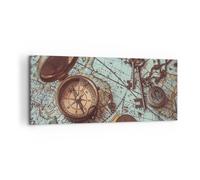 Cuadro Sobre Lienzo 120x50cm Cuadros Pared Brújula Vintage Mapa Wall Art Prints