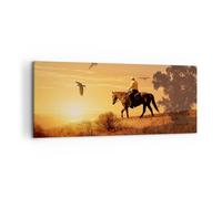 Cuadro Sobre Lienzo 120x50cm Cuadros Pared Caballo vaquero granja equitación Art