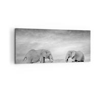 Cuadro Sobre Lienzo 120x50cm Cuadros Pared Elefantes Blanco Y Negro Safari Art