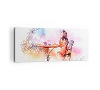 Cuadro Sobre Lienzo 120x50cm Cuadros Pared femenino urbano té París Wall Art