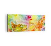 Cuadro Sobre Lienzo 120x50cm Cuadros Pared Gato mariposa arco iris magia Art