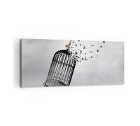 Cuadro Sobre Lienzo 120x50cm Cuadros Pared Libertad Jaula Aves Wall Art Prints