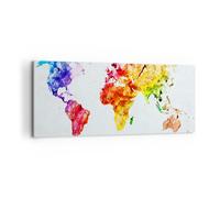Cuadro Sobre Lienzo 120x50cm Cuadros Pared Mundo mapa colorido continentes Art