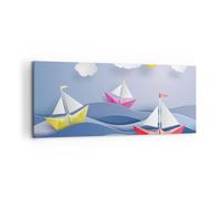 Cuadro Sobre Lienzo 120x50cm Cuadros Pared Origami barco mar cielo Wall Art