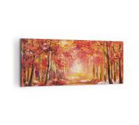 Cuadro Sobre Lienzo 120x50cm Cuadros Pared Otoño Bosque Rojo Wall Art Prints