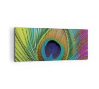 Cuadro Sobre Lienzo 120x50cm Cuadros Pared Pavos Reales Pluma Arco Iris Wall Art