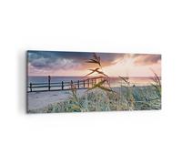 Cuadro Sobre Lienzo 120x50cm Cuadros Pared Playa Hierba Horizonte Wall Art
