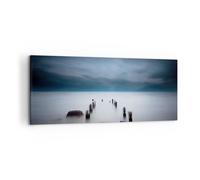 Cuadro Sobre Lienzo 120x50cm Cuadros Pared Rompeolas Niebla Noche Wall Art