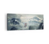 Cuadro Sobre Lienzo 120x50cm Cuadros Pared Tormenta Montañas Velero Wall Art