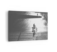 Cuadro Sobre Lienzo 120x80cm Cuadros Pared Blanco Y Negro Ciclista Soledad Art