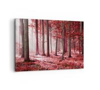Cuadro Sobre Lienzo 120x80cm Cuadros Pared bosque rojo árboles Wall Art Prints