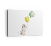Cuadro Sobre Lienzo 120x80cm Cuadros Pared Conejito Globos Infantil Wall Art