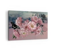 Cuadro Sobre Lienzo 120x80cm Cuadros Pared Flores Mariposa Nubes Wall Art Prints