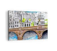 Cuadro Sobre Lienzo 120x80cm Cuadros Pared Francia puente dibujo Wall Art Prints