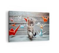 Cuadro Sobre Lienzo 120x80cm Cuadros Pared Gato diversión origami Wall Art