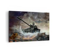 Cuadro Sobre Lienzo 120x80cm Cuadros Pared Guerra tanque avión batalla Wall Art