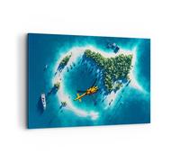 Cuadro Sobre Lienzo 120x80cm Cuadros Pared Helicóptero océano isla paraíso Art
