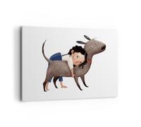 Cuadro Sobre Lienzo 120x80cm Cuadros Pared niño perro imagen Wall Art Prints