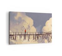 Cuadro Sobre Lienzo 120x80cm Cuadros Pared Nubes puente pájaros paisaje Wall Art