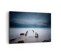 Cuadro Sobre Lienzo 120x80cm Cuadros Pared Rompeolas Niebla Noche Wall Art