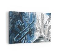Cuadro Sobre Lienzo 120x80cm Cuadros Pared Saxofón Músico Dibujo Wall Art Prints