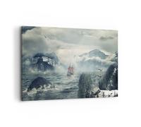 Cuadro Sobre Lienzo 120x80cm Cuadros Pared Tormenta Montañas Velero Wall Art
